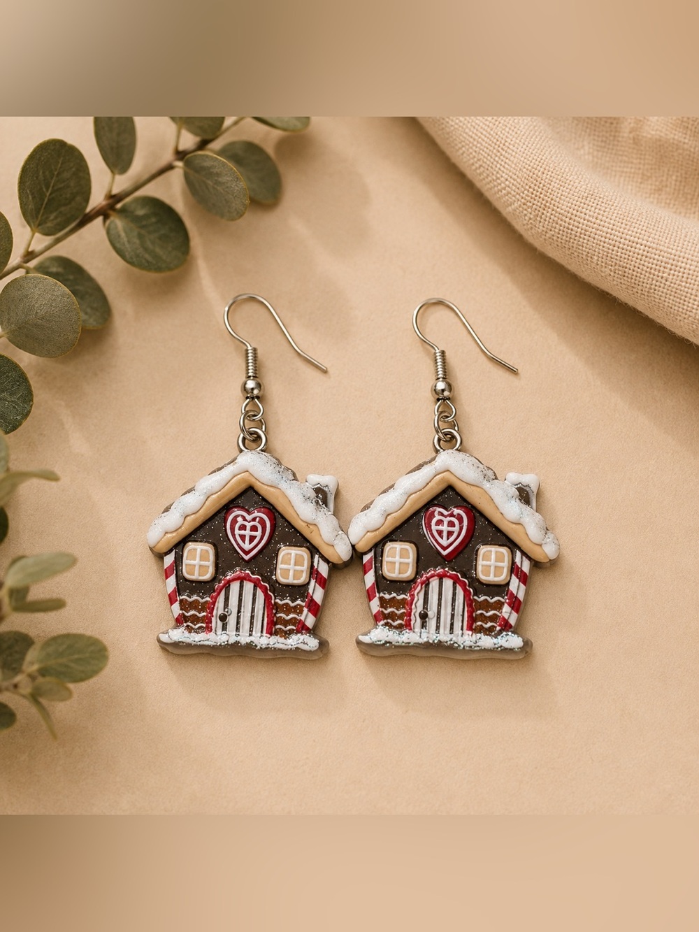 Festive Gingerbread House Earrings (Hypoallergenic)